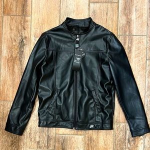 NWT Faux Leather Jacket, Emporio Collezione, Black, Mens Medium